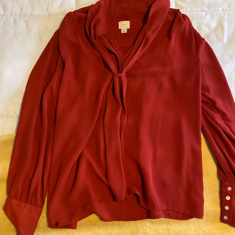 Tie front red blouse